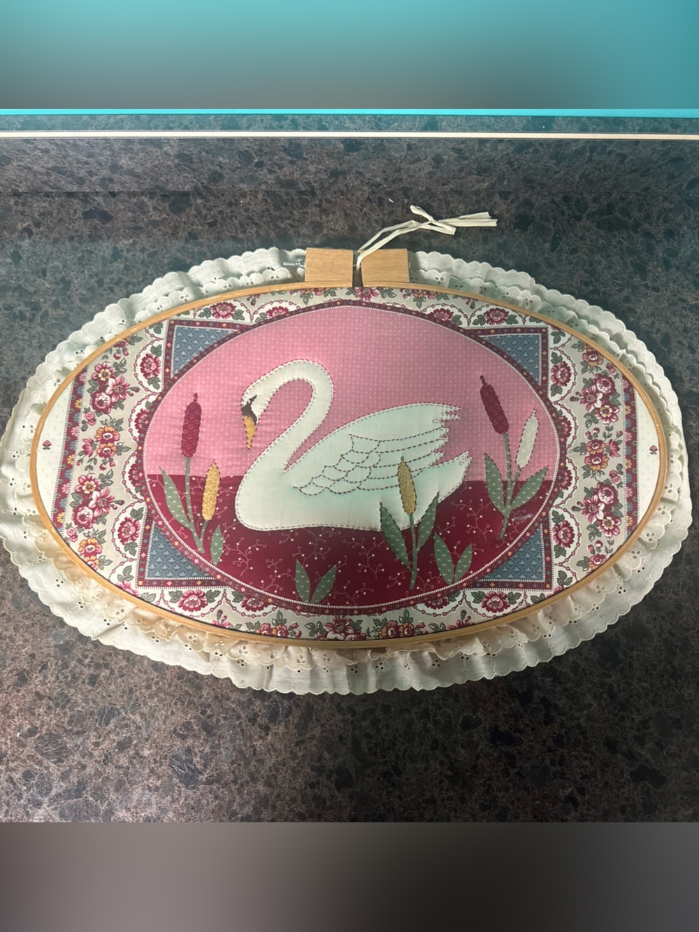 Embroidered Swan Wall Hoop - Pink & White